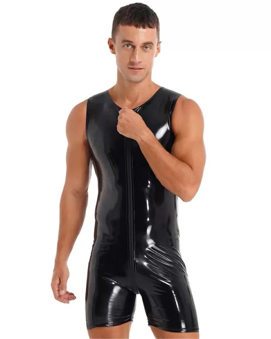 MEN’S LEATHER ZIPPER JUMPSUIT