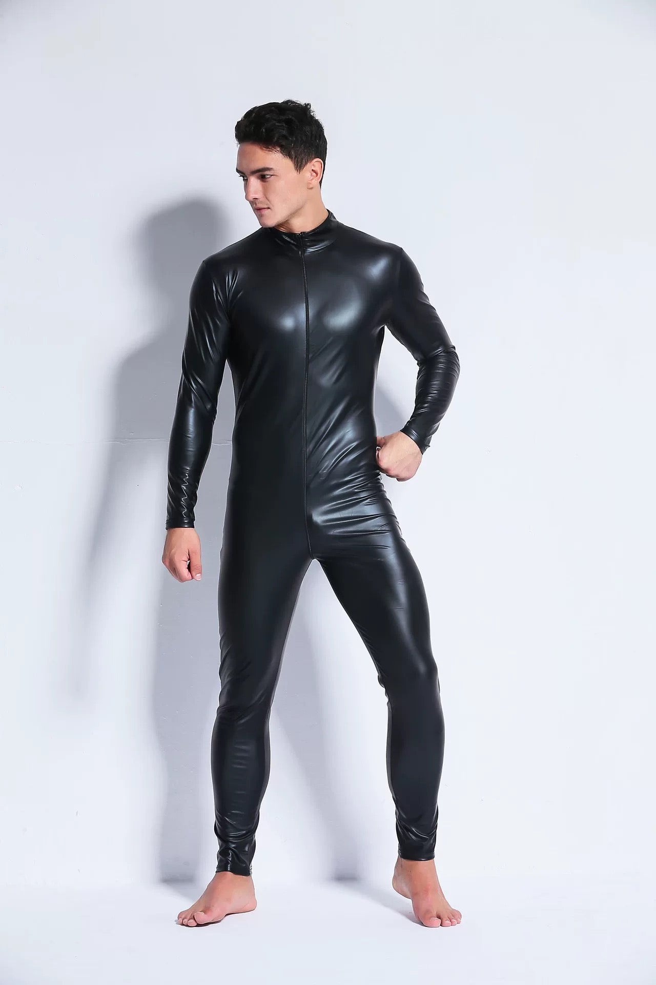 MEN’S FULL-BODY PU LEATHER ZIPPER JUMPSUIT