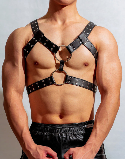 DM MEN’S LEATHER AND  RIVETS CHEST HARNESS