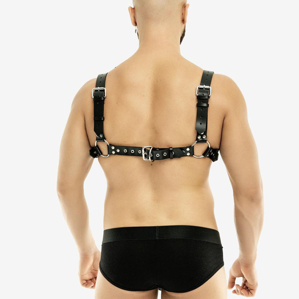 THE ODIN MEN’S LEATHER AND CHAIN BULLDOG HARNESS