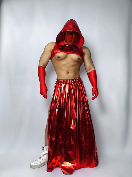 SHINY CROP TOP VEST AND SKIRT MALE GOGO COSTUME