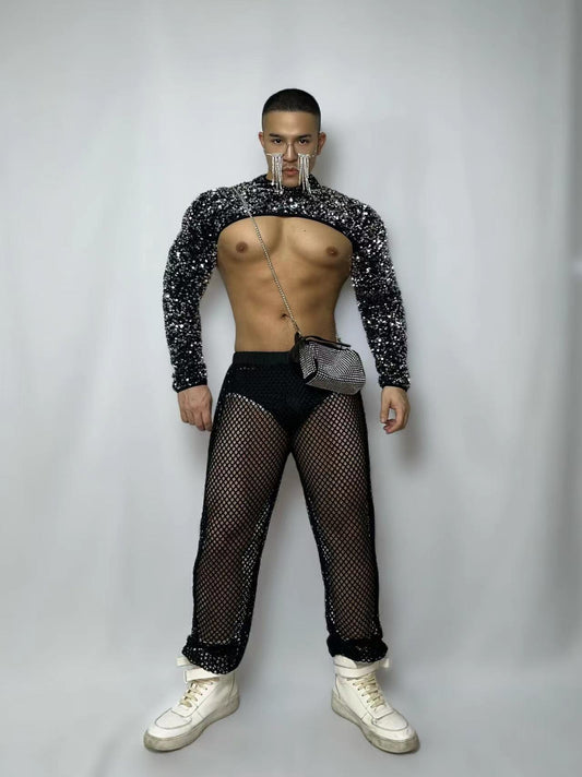 SEQUENCE CROP TOP AND PANTS MALE GOGO COSTUME