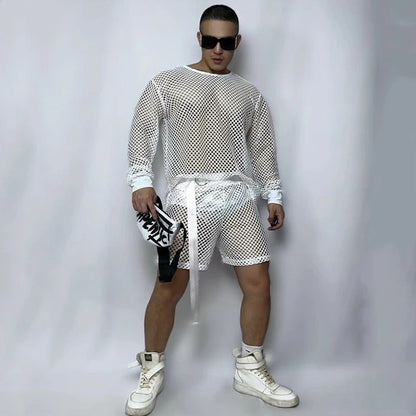 FISHNET SEE THROUGH  TOP AND SHORTS MALE GOGO COSTUME