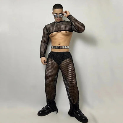 FISHNET CROP TOP AND SPLIT PANTS MALE GOGO COSTUME