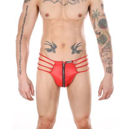CLEVER-MENMODE  MEN’S LEATHER ZIPPER  THONG